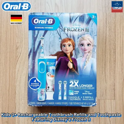 Oral-B® Kids 3+ Rechargeable Toothbrush Refills and Toothpaste Featuring Disney's Frozen II ออรัลบี แปรงสีฟันไฟฟ้า สำหรับเด็กอายุ 3 ปีขึ้นไป 1 Handle + 3 Refill Brush Heads + 1 Toothpaste