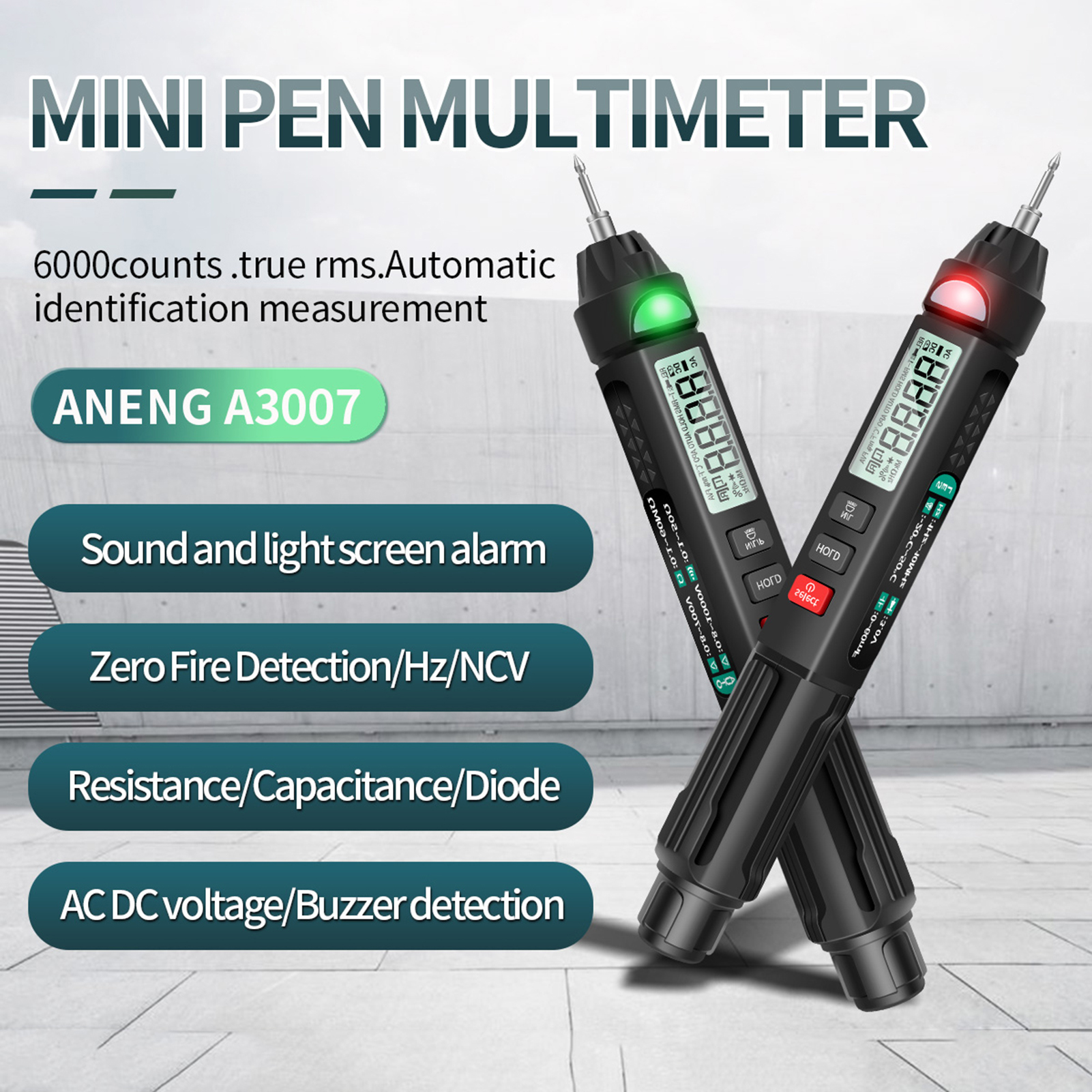 ANENG A3008 Pen Multimeter 6000 Counts Digital Multimeter Meter Tester with LCD Display Backlight Flashlight NCV Auto-off for Voltage Current Resistance Capacitance Diode Continuity Test