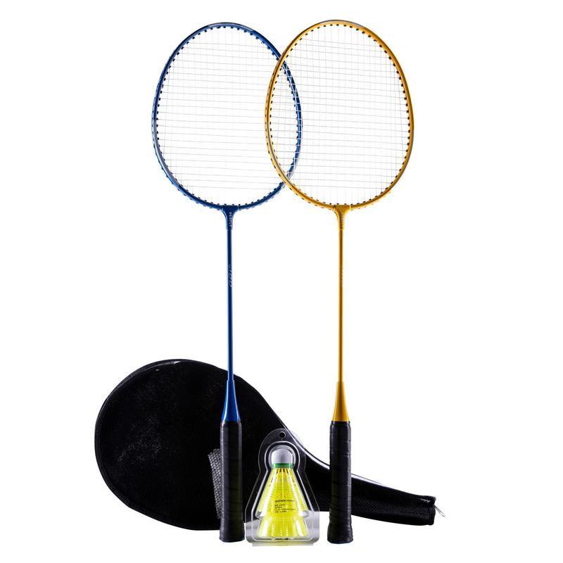 ไม้แบตมินตัน PERFLY ชุดแร็คเกตแบดมินตัน สำหรับผู้ใหญ่ที่เพิ่งหัดเล่น  Badminton racket set รุ่น BR 100  สีเหลือง/ฟ้า