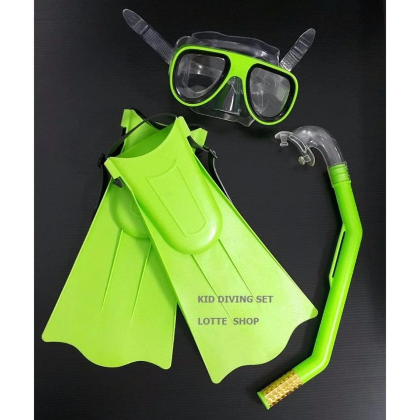 (Promotion+++) Lotte Kid Diving Set อุปกรณ์ดำน้ำ + ตีนกบ สำหรับเด็ก - (สีเขียวสะท้อนแสง) ราคาถูก ตีน กบ ว่า ย น้ำ ตีน กบ ดำ น้ำ ตีน กบ เด็ก รองเท้า ตีน กบ