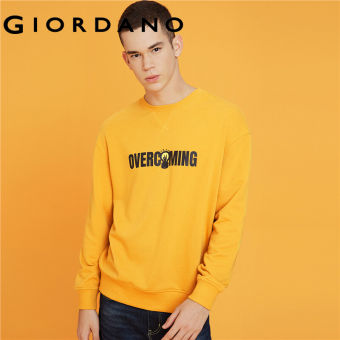 Giordano Men Sweatshirts Loose Crewneck Sweatshirts Vivid Design Printed Letter Long Sleeves Tops Free Shipping 01099783