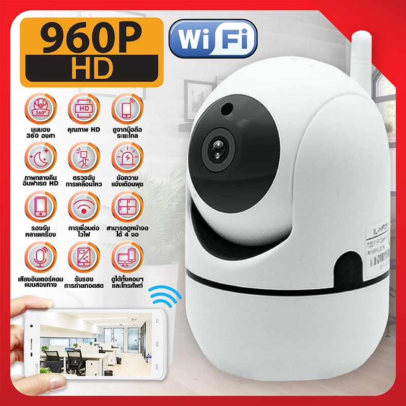 HTD กล้องวงจรปิด HD 960P รุ่น 4219 IP Camera หมุนได้ แจ้งเตือนผ่านมือถือ Wifi 2.4GHz APP: YCC365