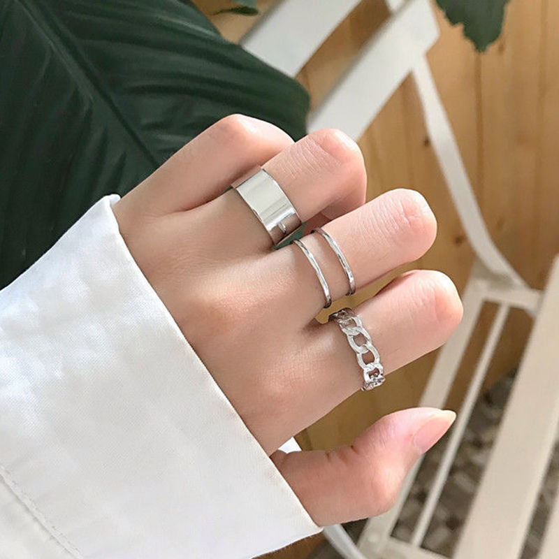 [BABY]แหวนสไตล์พังก์ของผู้หญิง,แหวนปรับได้เปิดลมเย็น3ชิ้น/เซ็ต/ชุด