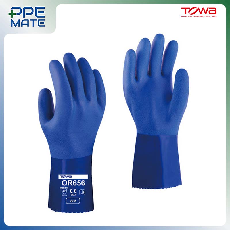 TOWA OR656 ถุงมือยางพีวีซีสำหรับสัมผัสน้ำมัน สารเคมี / 1 คู่