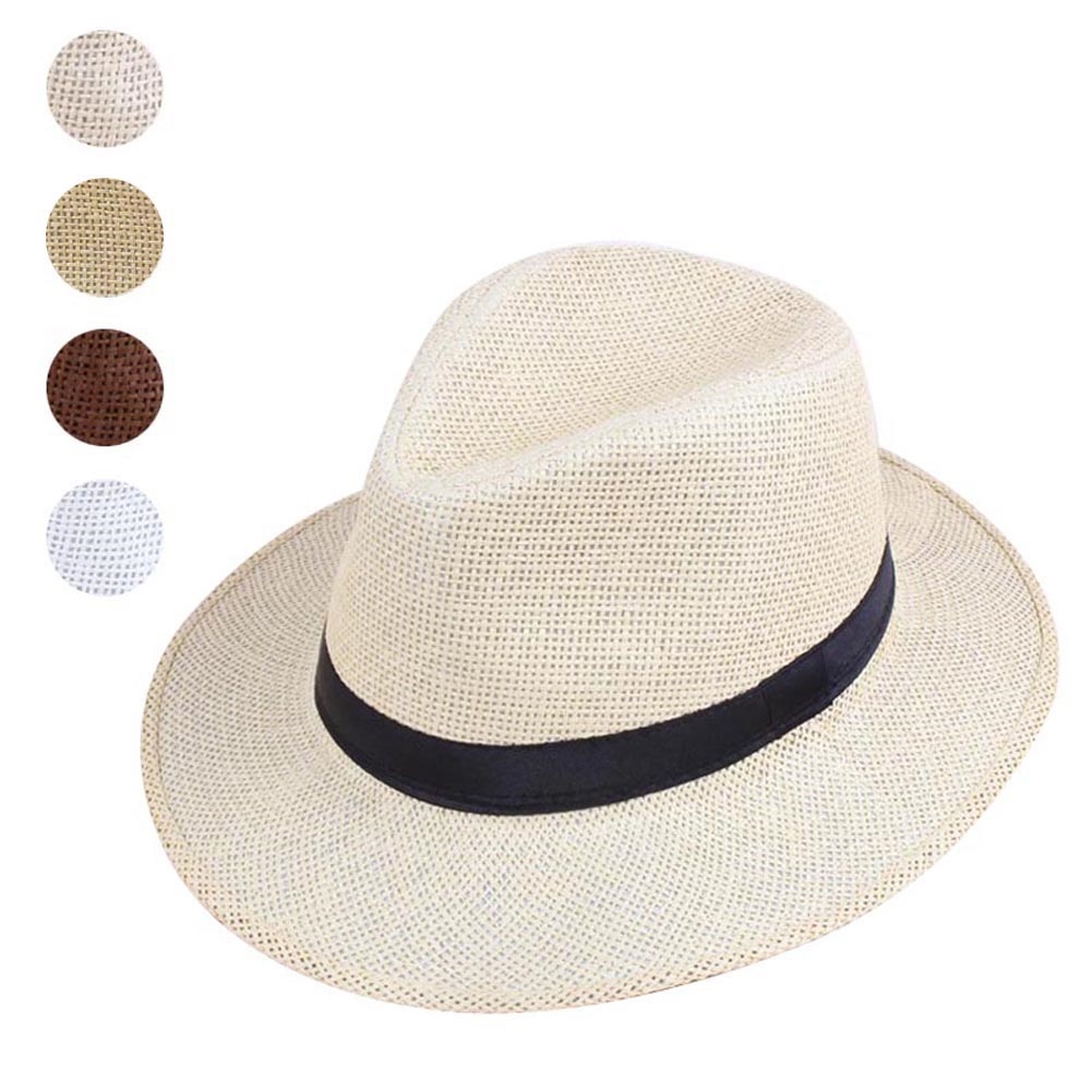 Men Straw Panama Hat Handmade Cowboy Cap Summer Beach Travel Sunhat LXH ...