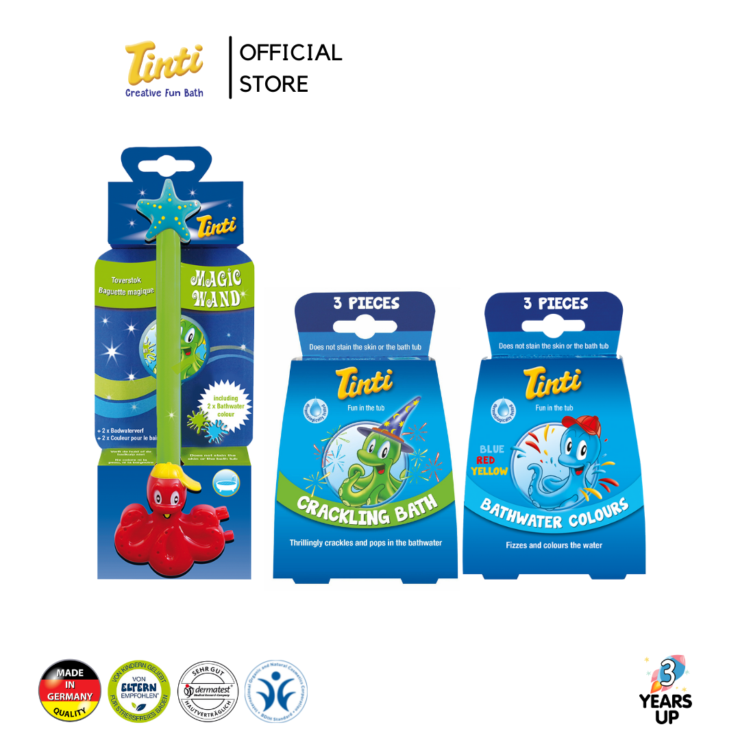 TINTI® ชุดของเล่นอาบน้ํา ไม้กายสิทธิ์ และเกลือทำเสียงในน้ำ ไร้สารPEG ผลิตที่เยอรมนี Scientist Set สบู่เด็ก ของใช้เด็ก ของเล่นในน้ำ เกลืออาบน้ำ