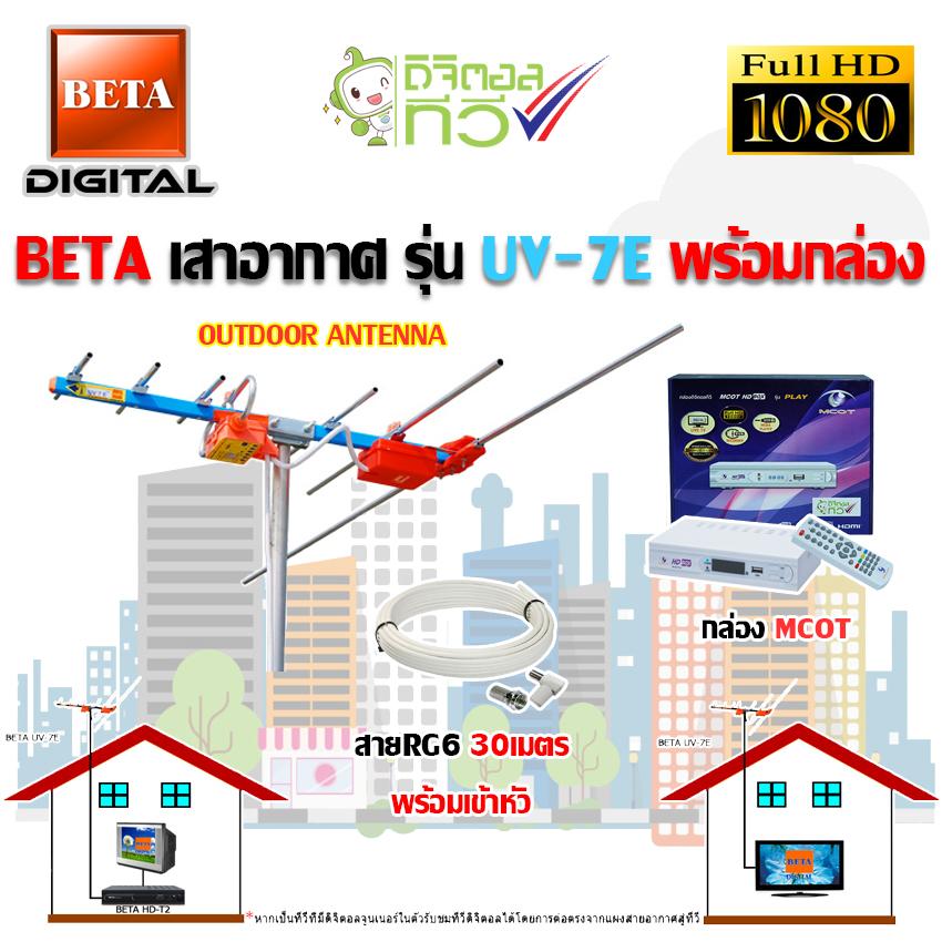 BETA เสาอากาศ รุ่น UV-7E + กล่องดิจิตอลทีวี MCOT พร้อมสายRG6 ยาว30เมตร (WIS ASIA)