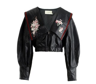 ZZOOI Fashion Women Short Leather Jackets Long Sleeve Embroidery Flower PU Jackers Woman Short Style PU Coats Tops thumbnail