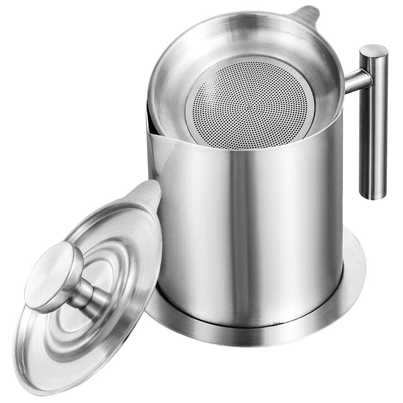 Grease Strainer and Container - Oil Storage Pot Grease Keeper - with Dust-Proof Lid & Easy Grip Handle