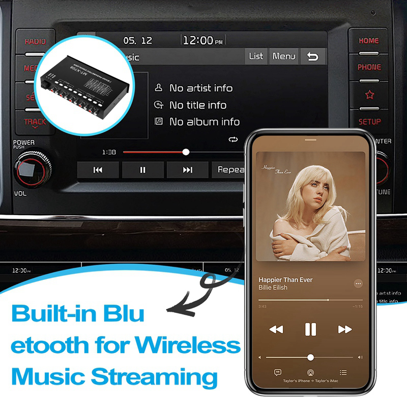 Car Audio Equalizer, Adjustable EQ Car Amplifier Graphic Equalizer with CD/AUX Input Select Switch,Black