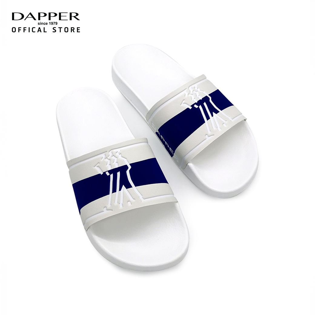DAPPER รองเท้าแตะแบบสวม Mr.Walker Embossed 2-Tone Pool Slide Sandals สีขาว/น้ำเงิน