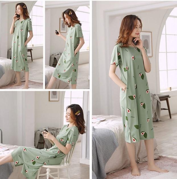ชุดนอน คอกลม ชุดนอนผู้หญิง ชุดนอนสตรี แขนสั้น เนื้อผ้านิ่ม ใส่สบาย ไม่ ...