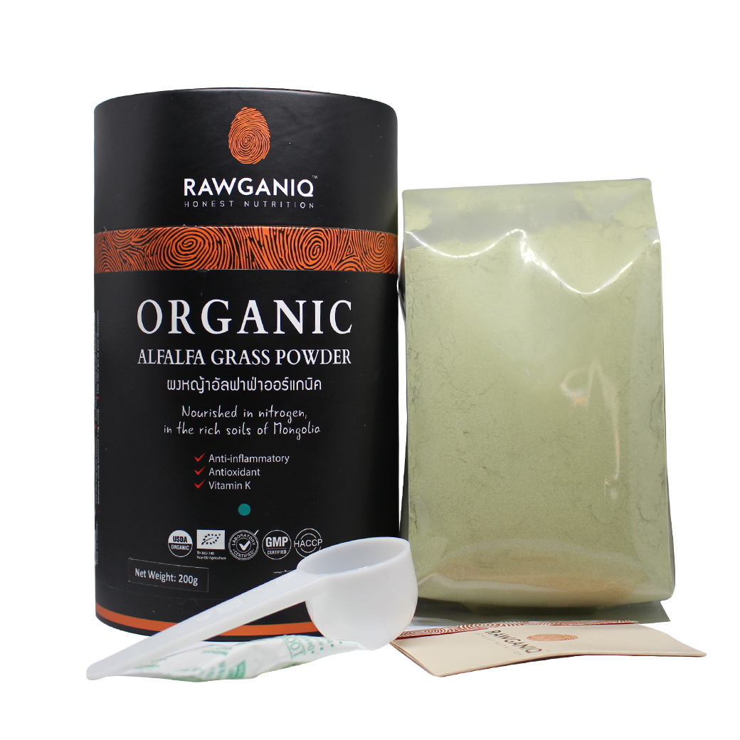 Rawganiq ผงหญ้าอัลฟาฟ่า Organic Alfalfa Grass Powder (200g) ORGANIC