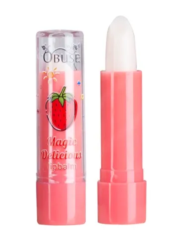 [2IKids-Cosmetics] OB-1379 โอบิ้วท์ เมจิก ดีลีเชียส ลิปบาล์ม Obuse Magic Delicious Lip Balm ลิปมัน ลิปมันเปลี่ยนสี กลิ่นสตรอเบอรี่ (1แท่ง)