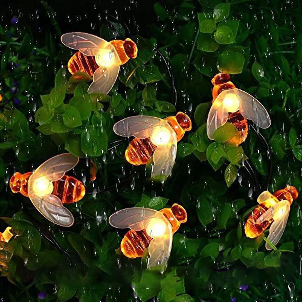 Solar Power Honey Bee LED Fairy String Waterproof Outdoor Lights Solar