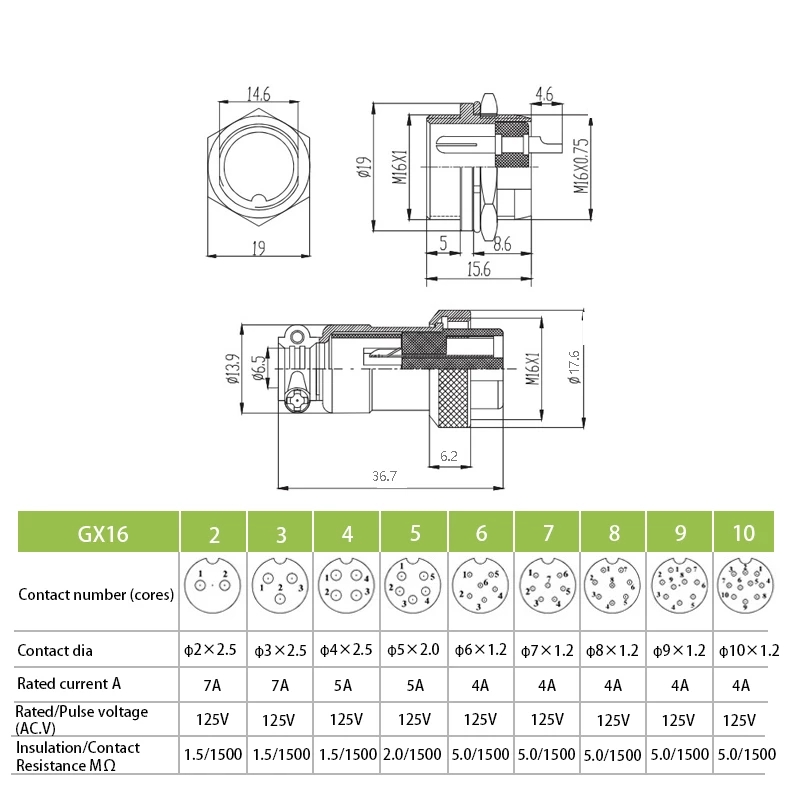 20211set Gx16 Nut Type Male And Female Electrical Connector 2345678910 Pin Circular Aviation 