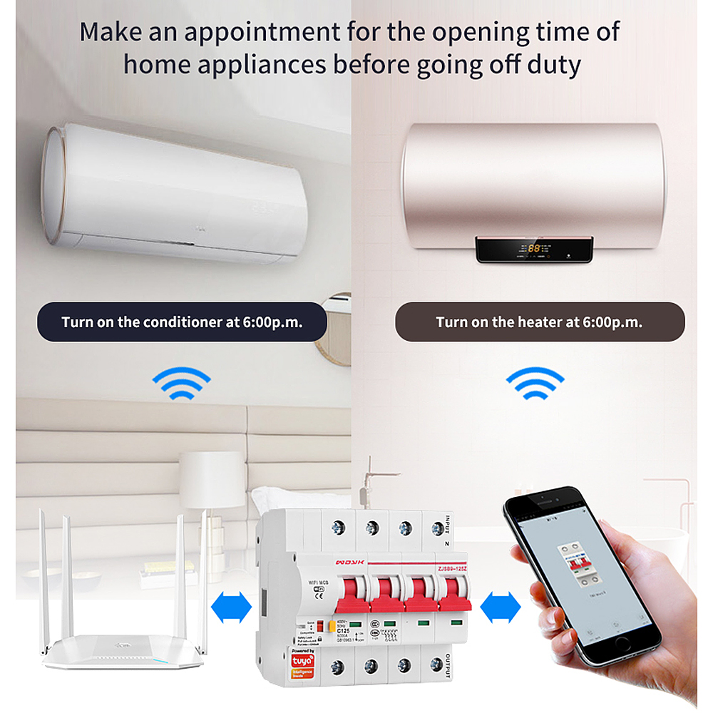 Tuya or Smart Life app 4p 63A WiFi circuit breaker Smart switch din ...