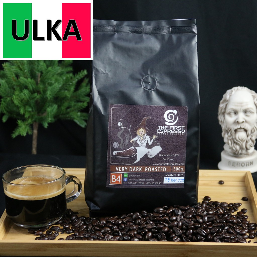 เมล็ดกาแฟอราบิก้า 100% จากดอยช้างรุ่น ULKA-B4 คั่วเข้มสุด โดยคุณจีจี้ บาริสต้ามือ1 ของประเทศไทย 3ปีซ้อน