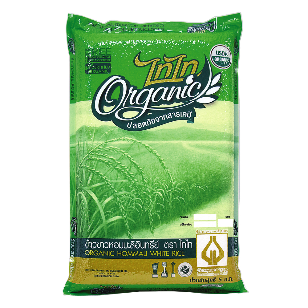 ข้าวหอมมะลิอินทรีย์ 100% (Organic Hommali White Rice) ตรา ไทไท ขนาด 5 กก ข้าวออร์แกนิค ข้าวขาว หอมมะลิ ข้าวสาร Shipping Free