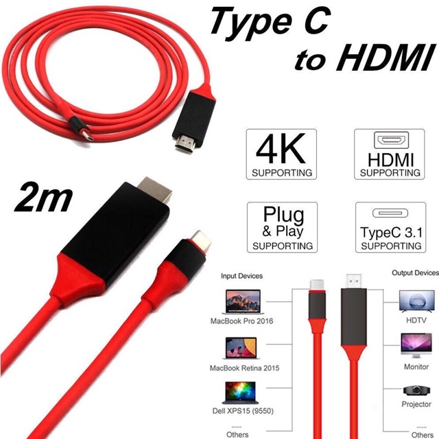 HDTV HDMI Type-C Cable 4K Adapter Cable forS8/S8+ s9 mate10 HDMI สำหรับ แอนดรอย์ ฉายภาพจากมือถือ ไปยังTV