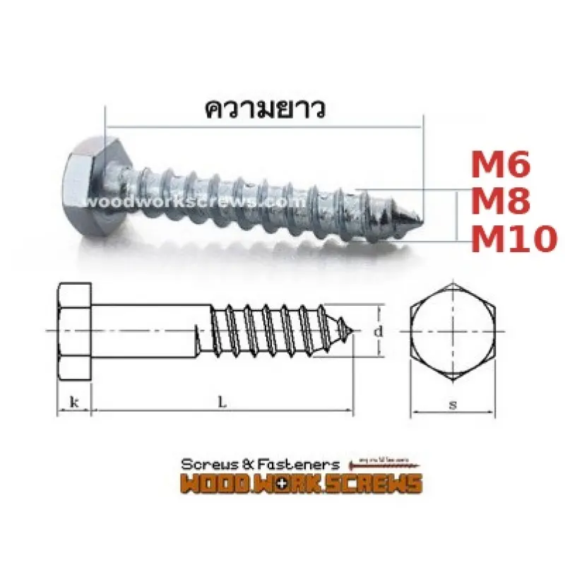 ภาพสินค้าน้อตหัวหกเหลี่ยมขันไม้ M6-M8-M10 สกรูเกลียวปล่อยงานไม้ ปลายแหลม สกรูหัวบล็อคยิงไม้ Hex Head Lag Screw 4 ตัวต่อถุง จากร้าน WoodScrews บน Lazada ภาพที่ 2