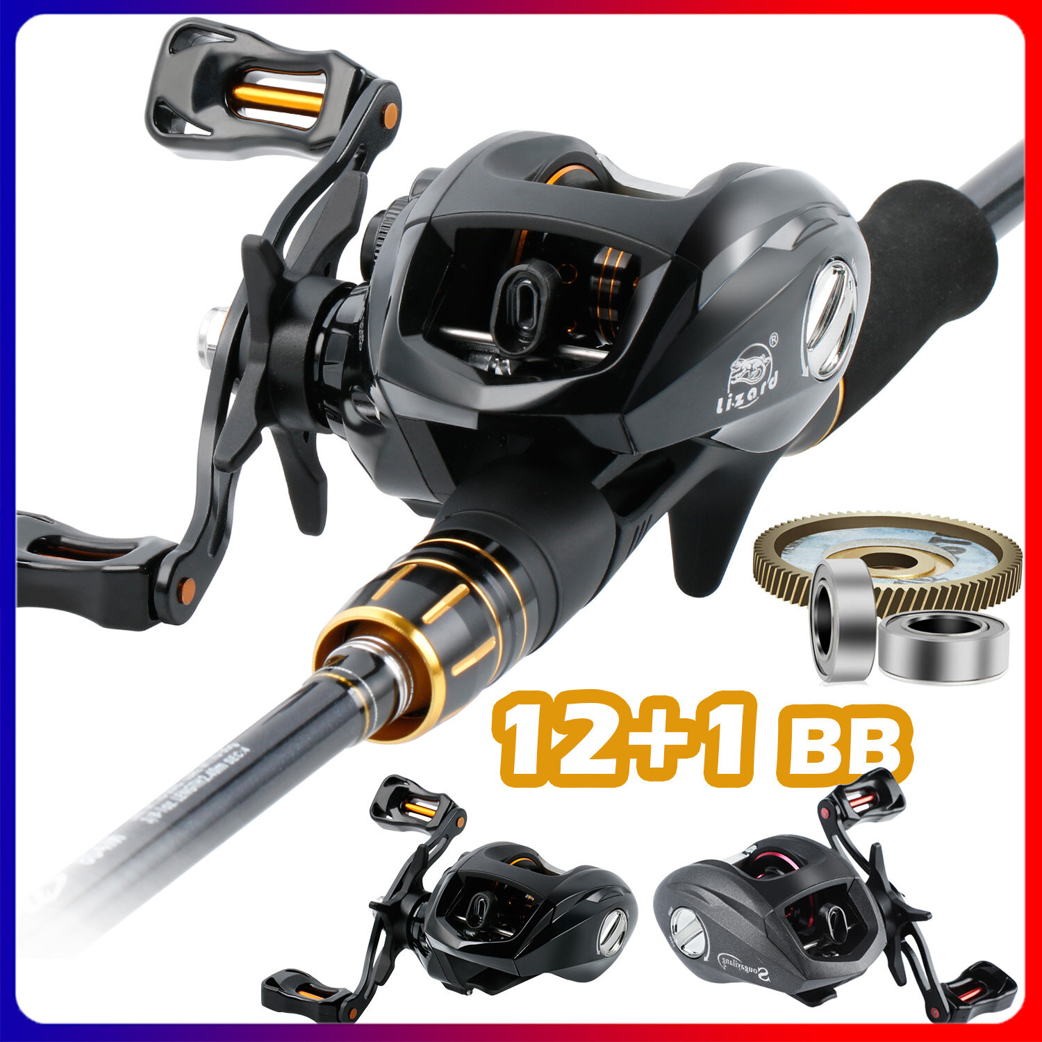 SEASIR Mercury Baitcasting Fishing Reel 5+1BB 7.2:1 204g Drag 8kg 10-level  Magnetic Brake System with 8pcs N52 magnet drag clicker