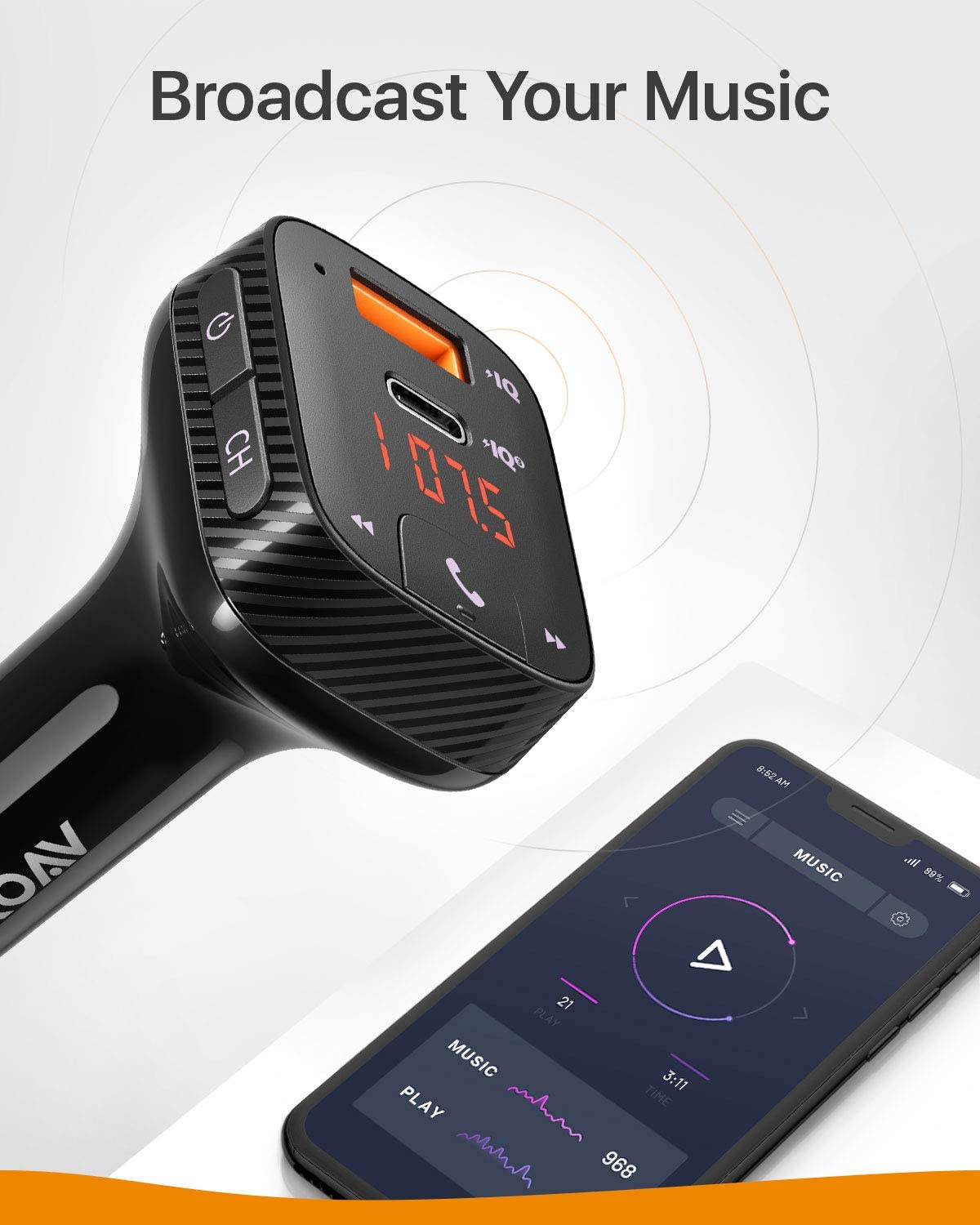 Anker Roav Bluetooth Car Adapter and Car Charger, Power IQ 3.0 Type C