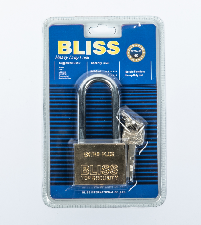 BLISS แม่กุญแจล็อค พร้อมลูกกุญแจ 3 ดอก 40L สีเหลือง (Y)