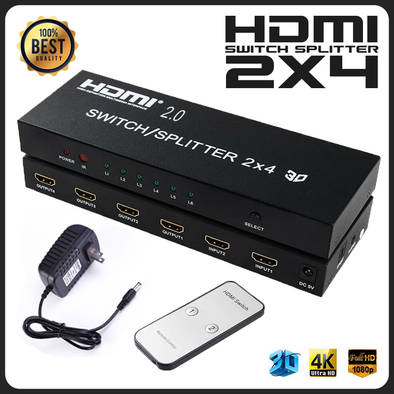 SALE HDMI 2 In 4 Out 4K*2K 3D 1080p HDMI Splitter 2x4 HD HDMI Switch Switcher 4Kx2K High Definition Video HDMI Distributor #คำค้นหาเพิ่มเติม HDMI Cable MHL WiFi display