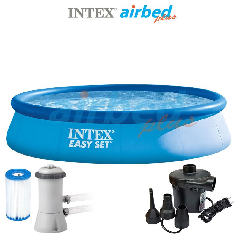 Intex ส่งฟรี สระน้ำ สระว่ายน้ำ อีซี่เซ็ต 13 ฟุต (3.96x0.84 ม.) เครื่องกรองระบบไส้กรอง (2,006 ลิตร/ชม.) รุ่น 28142 + ที่สูบลมไฟฟ้า