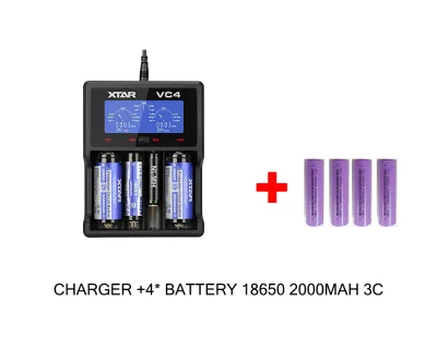 XTAR VC4 Charger with LCD Display For Li-ion/Ni-MH battery + 4 pcs Battery 18650 2000mAh 3C