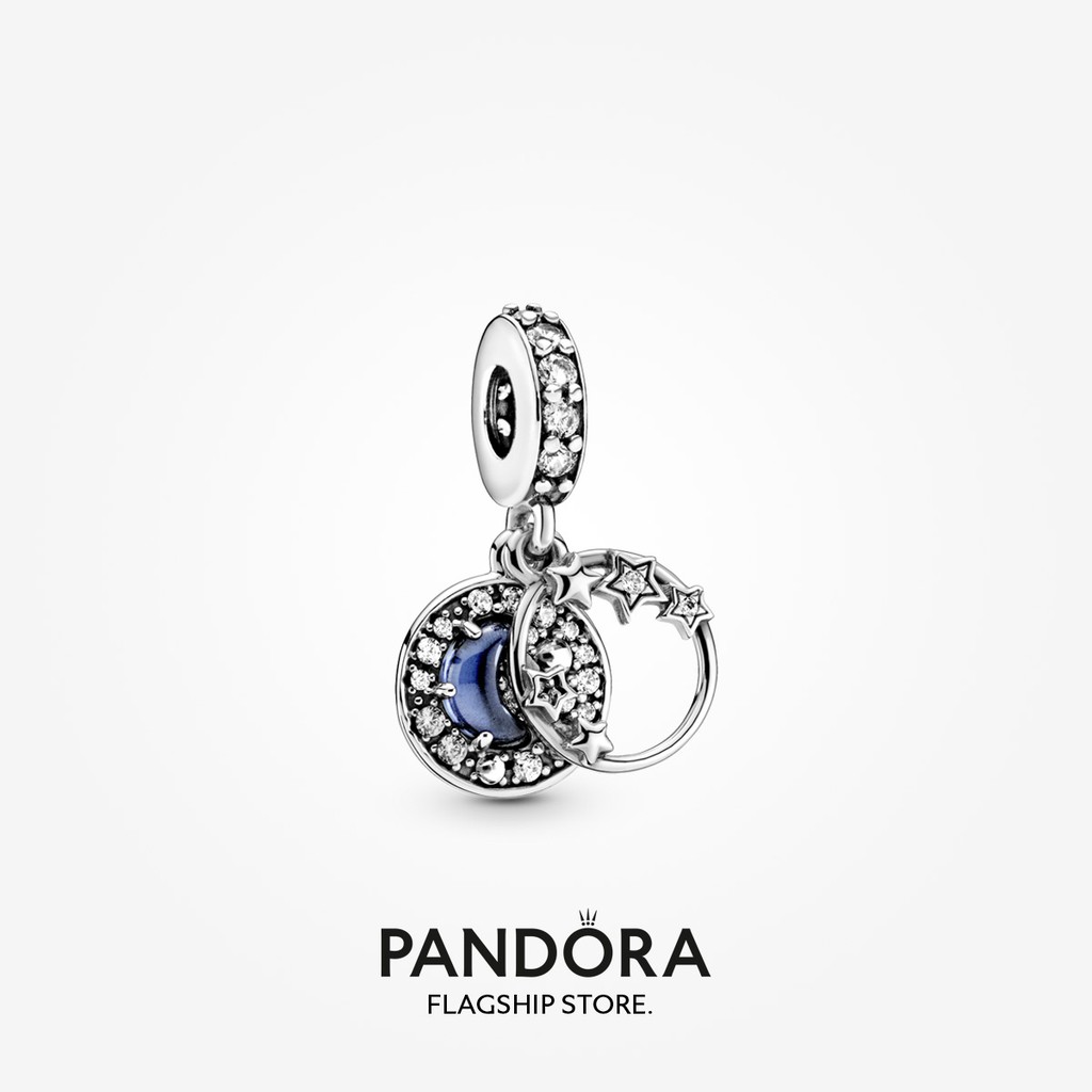 2023 New Original Pandoras Blue Night Sky Crescent Moon & Stars Dangle Charm Women Fashion Jewellery