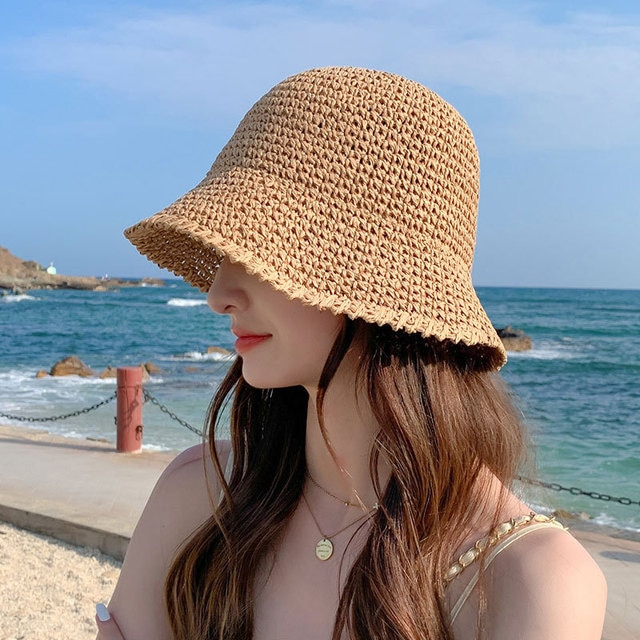 PALMFOX Summer Foldable Straw Sun Visor Beach Shade Sun Hats Gardening Hat for Women 