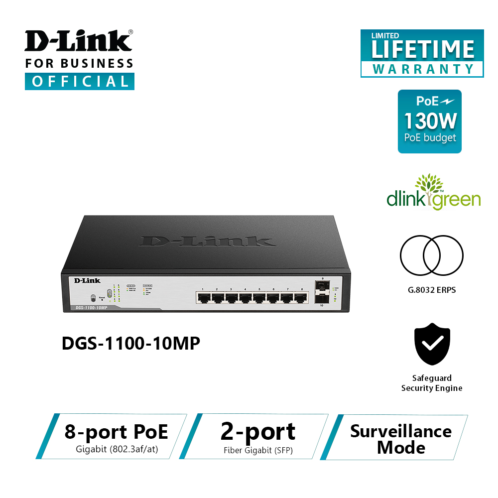 D-Link DGS-1100-10MP 10-Port Gigabit PoE Smart Managed Switch ราคา 12,260 บาท*ส่งฟรี