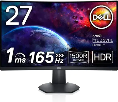 Dell S2722DGM 27-Inch (2560 x 1440) QHD Curved Gaming Monitor, 1500R Curvature, 165Hz Refresh Rate, GtG Response Time