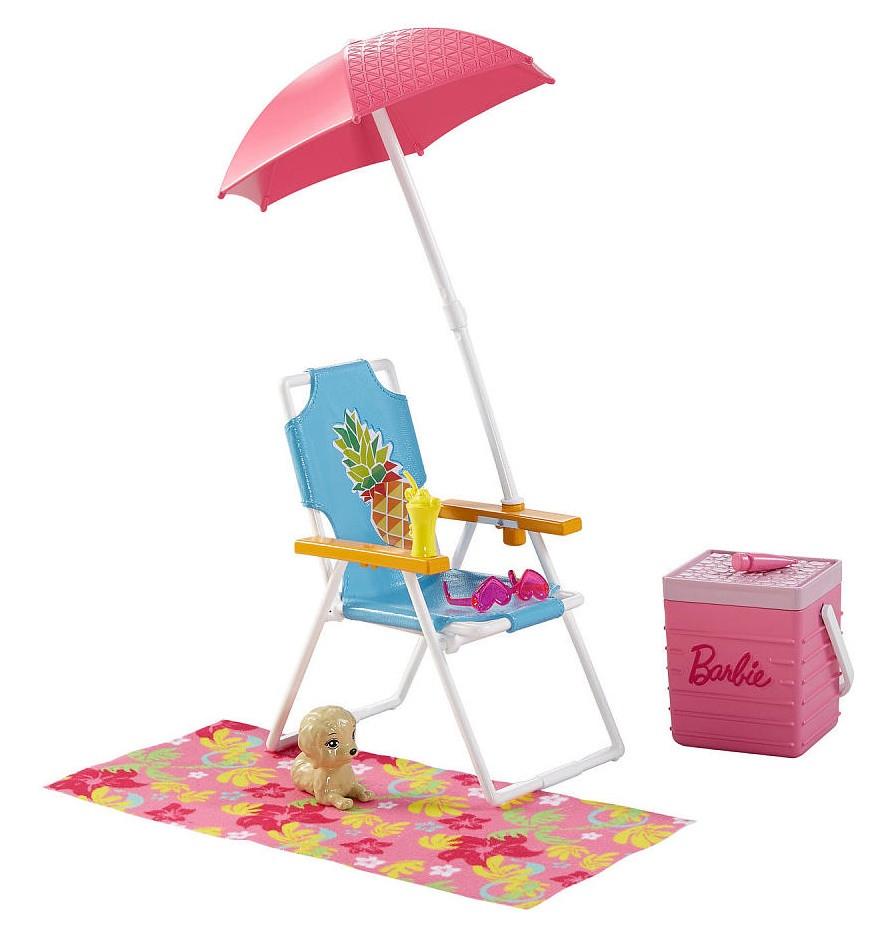 Barbie® Beach Chair Furniture & Accessory Set ตุ๊กตา บาร์บี้ เฟอร์นิเจอร์ เก้าอี้ชายหาด (ของเล่นเด็ก, ตุ๊กตา)