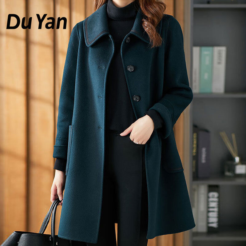 Du Yan เสื้อแจ็กเก็ตกันหนาวสำหรับผู้หญิง,เสื้อโค้ทขนสัตว์แฟชั่นสำหรับฤดูหนาว/ฤดูใบไม้ร่วงเสื้อโค้ทขนแกะทั้งชายและหญิงผลิตจากผ้าโพลีเอสเธอร์สไตล์เกาหลีขนาดใหญ่เสื้อโค้ทขนสัตว์ยาวปานกลางสำหรับผู้หญิงขายส่ง