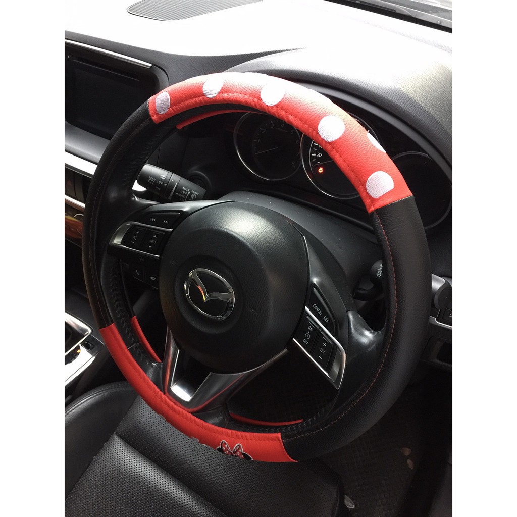 【Collection】（HOT） ลิขสิทธิ์แท้ มินนี่เม้าส์ หุ้มพวงมาลัย รถยนต์ หนังเทียม สีดำแดง Minnie Mouse Car Steering Wheel Cover PVC Faux Leather