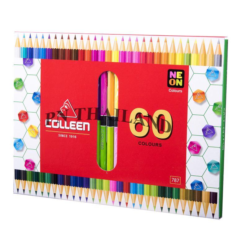 Colleen ดินสอสีไม้ คอลลีน 2 หัว 30แท่ง 60 สี รุ่น787 สีธรรมดา+นีออน(สะท้อนแสง)
