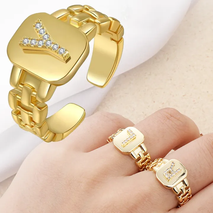 Nameinb Exquisite Gifts Women Girls Fashion 14k Gold Plating Initial Letter Opening Ring A Z Finger Rings Jewelry Lazada Ph