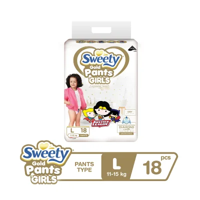 Sweety Gold กางเกงผ้าอ้อมรุ่น Gold ( Girl ) L Size x 18 ชิ้น ผ้าอ้อมแบบกางเกง สำเร็จรูป พรีเมี่ยม Premium