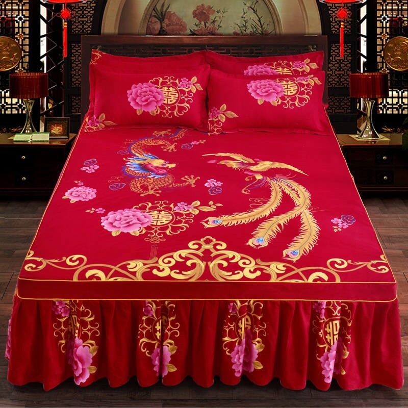 1pc Thickened Sanding Bedspread Wedding Fitted Sheet Cover Soft Non-Slip King Queen Bed Skirt No Including Pillowcase