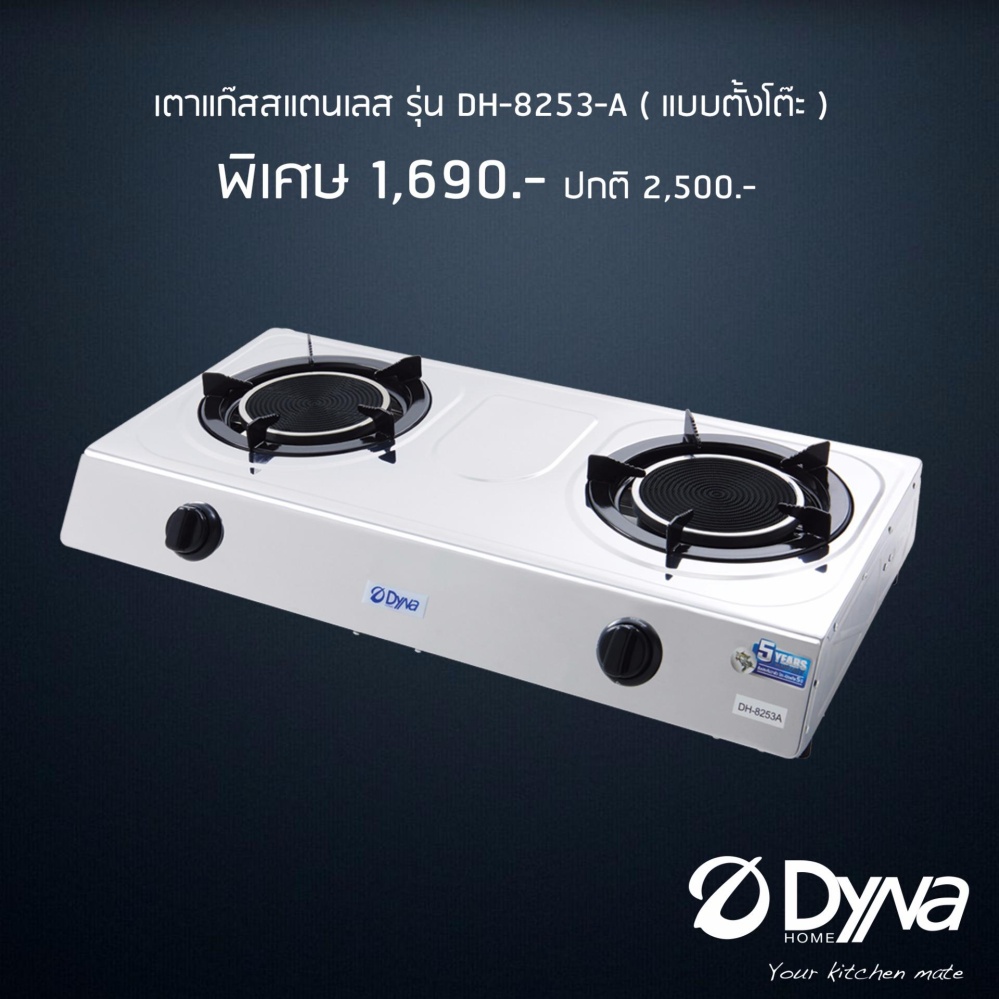 Dynahome เตาแก๊ส เตาแก๊สหัวคู่อินฟาเรด รุ่น DH-8253A (สีเงิน)