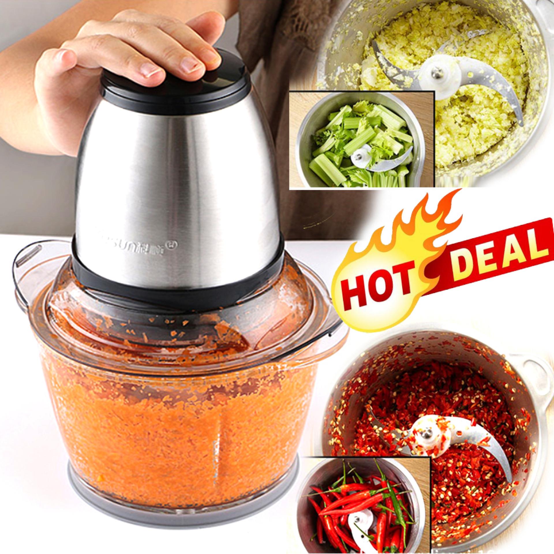 Hot item Stainless Meat Grinder เครื่องบดไฟฟ้า บดเนื้อ บดผัก อเนกประสงค์ 1.2L/200W (หัวสแตนเลส)
