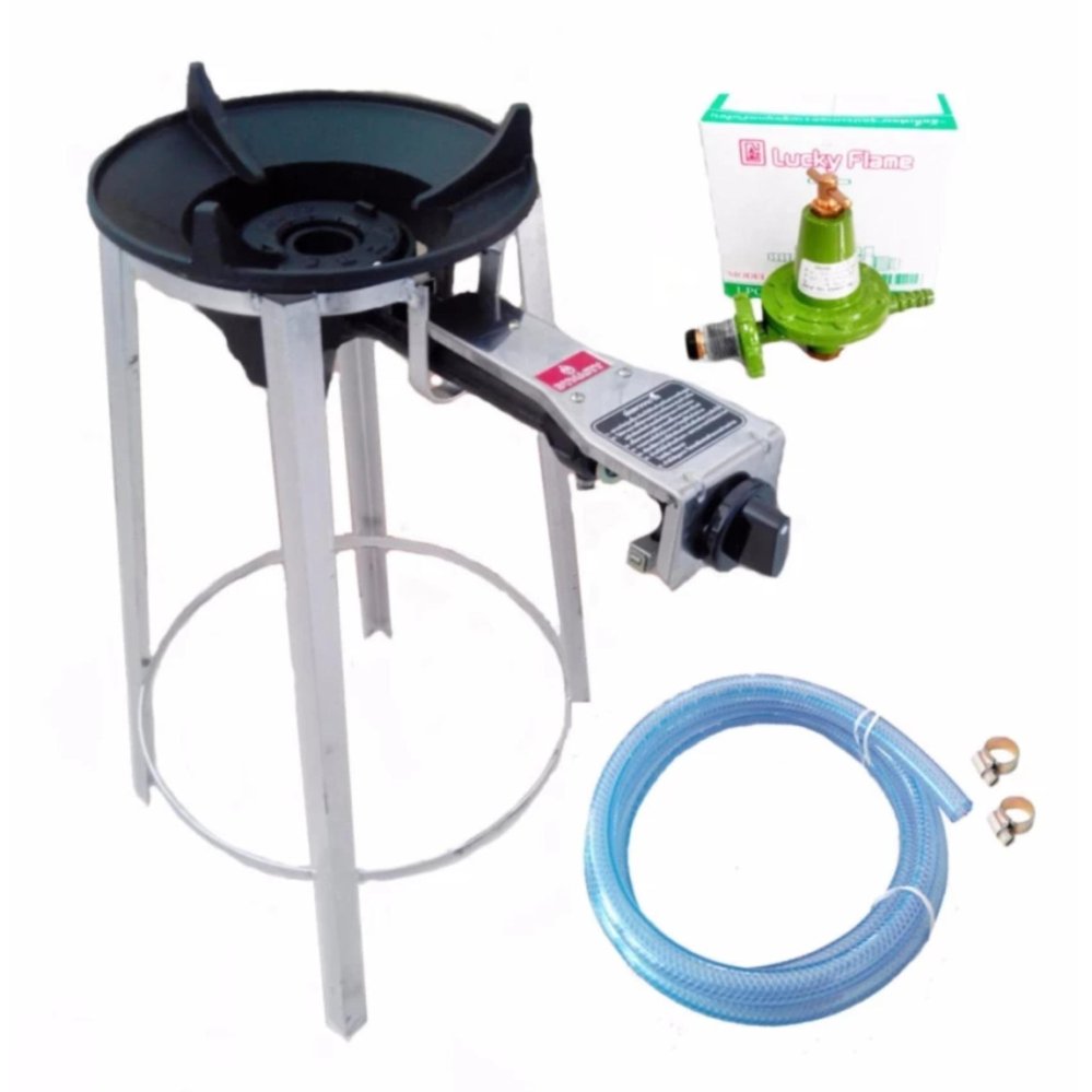 okDshopชุดเตาแก๊สแรงดันสูง กึ่งอัตโนมัติ KB5 ขาเตากลม สูง 70ซม. พร้อม Lucky flame หัวปรับแก๊สแรงดันสูง รุ่น L-323 และสายแก๊ส 1.5 เมตร