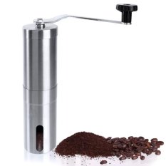 Stainless Steel Manual Coffee Bean Grinder Mill Kitchen Hand Grinding Tool อุปกรณ์บดแตนเลส สำหรับเมล็ดบดกาแฟส  Silver