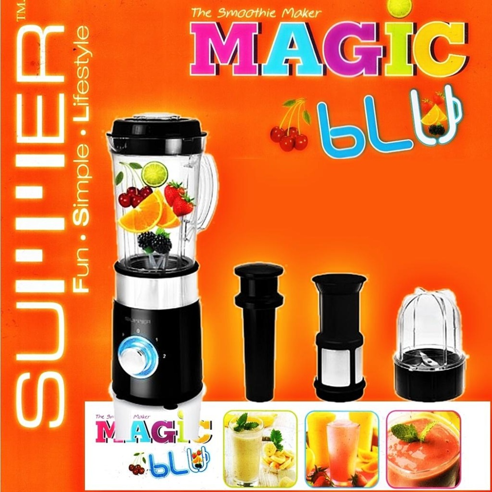 SUMMER MAGIC BLU ซัมเมอร์ เครื่องปั่นอเนกประสงค์ ทรงกลม สำหรับ น้ำผลไม้สด ซุป หรือสมูทตี้ ปั่น บด สับ ละเอียด ดีไซน์สวยงามด้วยไฟ LED รอบสวิตช์ มีระบบตัดไฟอัตโนมัติ และระบบล็อกนิรภัย  (Safety Lock)