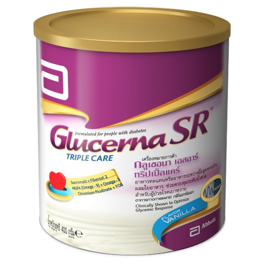 กลูเซอนา เอสอาร์ ทริปเปิ้ลแคร์ อาหารทดแทนสูตรครบถ้วนผสมใยอาหาร สำหรับผู้ป่วยเบาหวาน 400กรัม/Glucena S. Triple Care Complete meal replacement formula with dietary fiber For diabetic patients 400 grams
