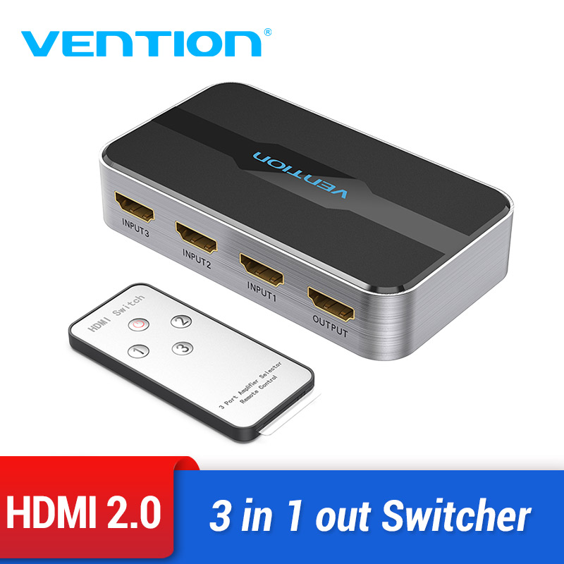 Vention 3 in 1 OUT HDMI SWITCH 4 พัน 3D 2.0 HDMI Splitter สำหรับ PS4 ทีวี Xbox 3 in 1 ออกด้วยรีโมทสวิทช์ HDMI 2.0 อะแดปเตอร์