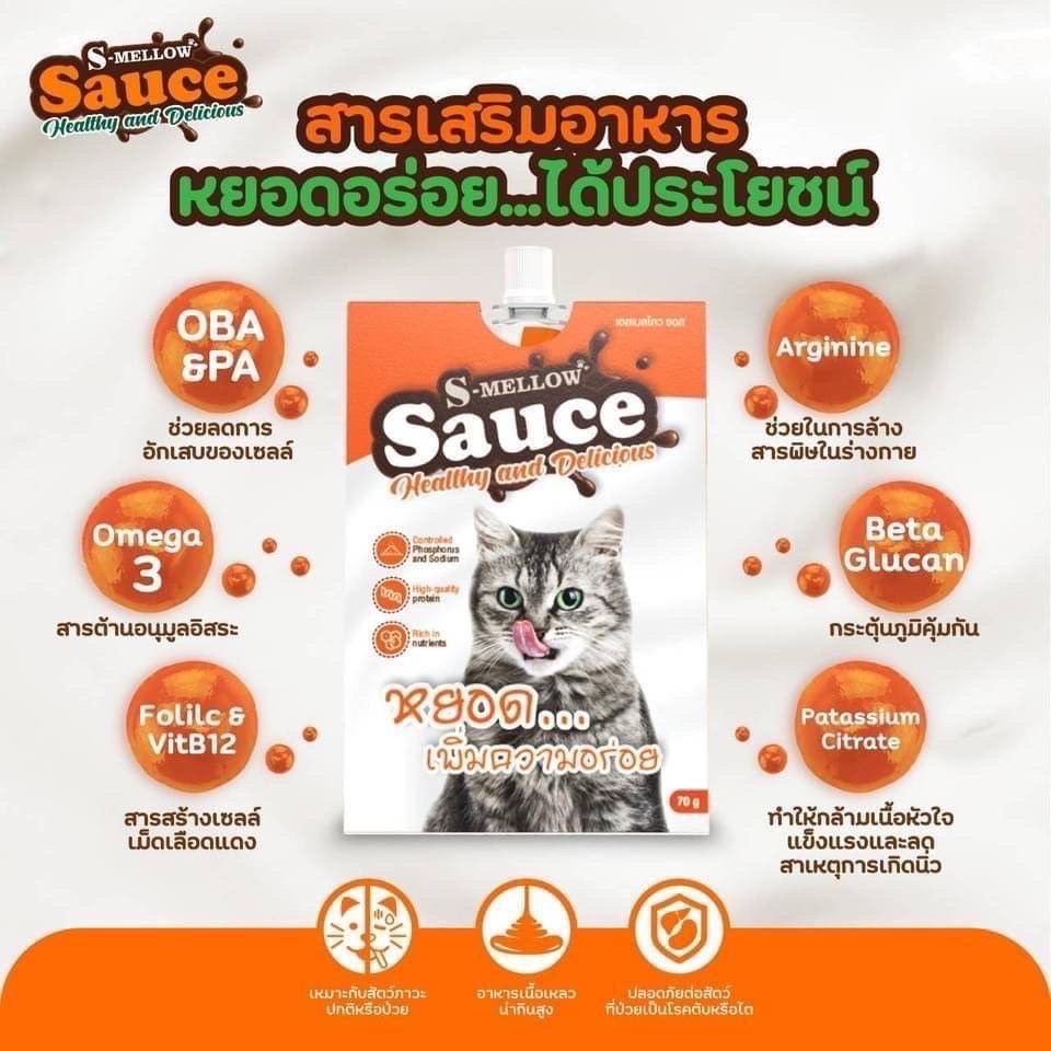S-Mellow Sauce [70g] ซอสหยอดเพิ่มความอร่อย เหมาะสำหรับแมวป่วย กำลังป่วย ...